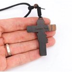 Personalized Hand Carved Crucifix Necklace with Text, Rustic Ebony Wood Jesus Cross Pendant, Religious Gift for Men/Women/Christian
