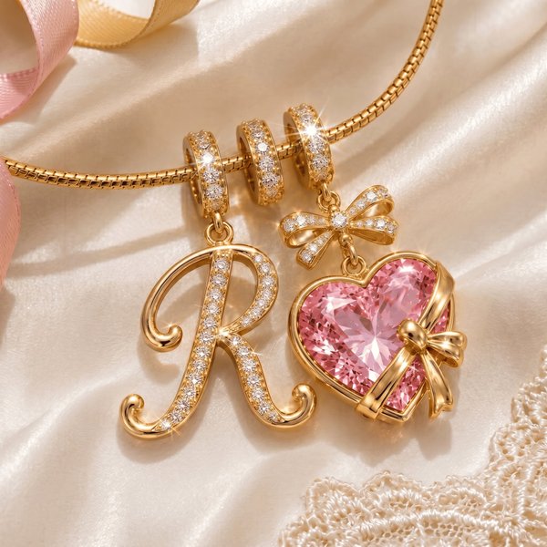 Personalized Initial & Birthstone Bow Heart Necklace with Letter Charm, Birthday/Mother's Day Gift for Her