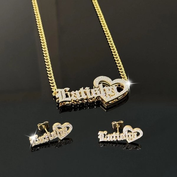 Personalized Gothic Name Necklace, Bracelet & Stud Earrings, Font Jewelry Set, Bling Sparkling Jewelry, Daily Wear Gift for Women/Girls/Sisters