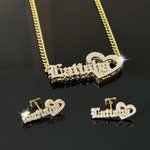 Personalized Gothic Name Necklace, Bracelet & Stud Earrings, Font Jewelry Set, Bling Sparkling Jewelry, Daily Wear Gift for Women/Girls/Sisters