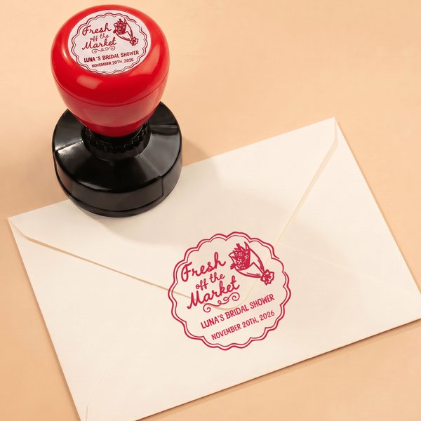 Personalized Fresh Off the Market Theme Stamp with Name & Ink, Decorative Gift Tag Accessory, Bridal Shower Gift for Her