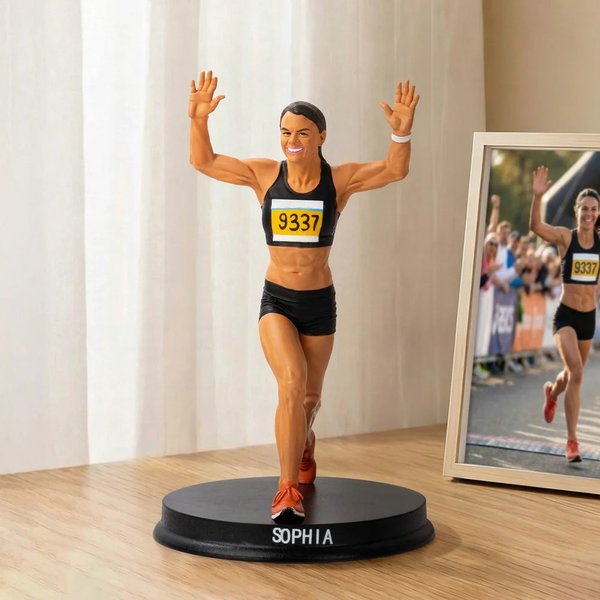 Figurine de coureur 3D personnalisée à partir d'une photo avec nom Marathonien Décoration de bureau Cadeau d'anniversaire pour les amoureux de la course à pied Marathoniens