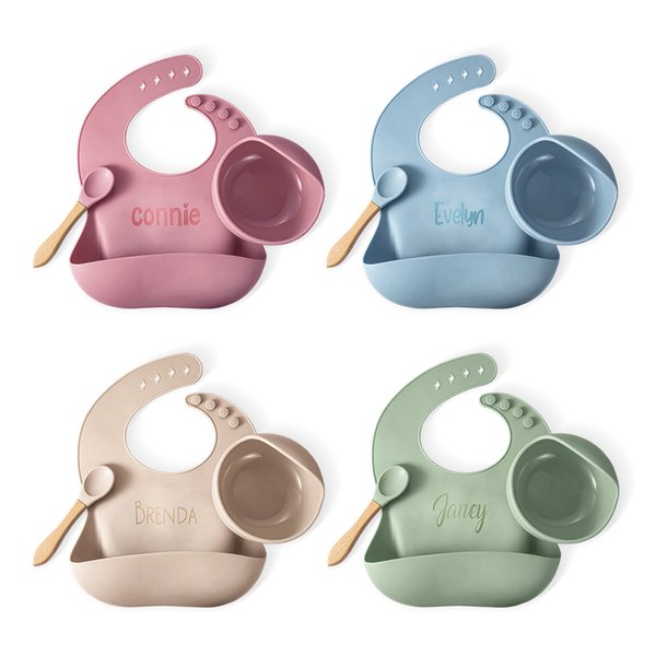 Personalized Engraved Silicone Feeding Set, Suction Bowl, Plates & Spoon, Practical Baby Led Weaning Gift for New Parents