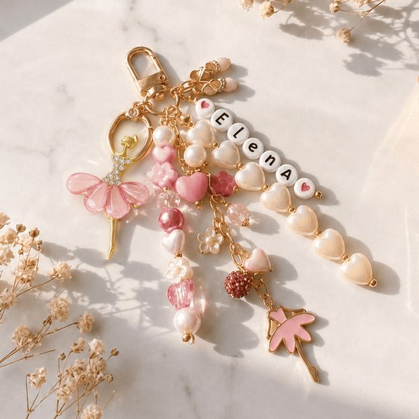 Porte-clés Ballerine rose personnalisé avec nom, étiquette de sac de danse, étiquette de sac multi-usage, cadeau pour enfants/danseurs
