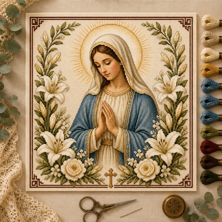 Virgin Mary Prayer cross stitch design