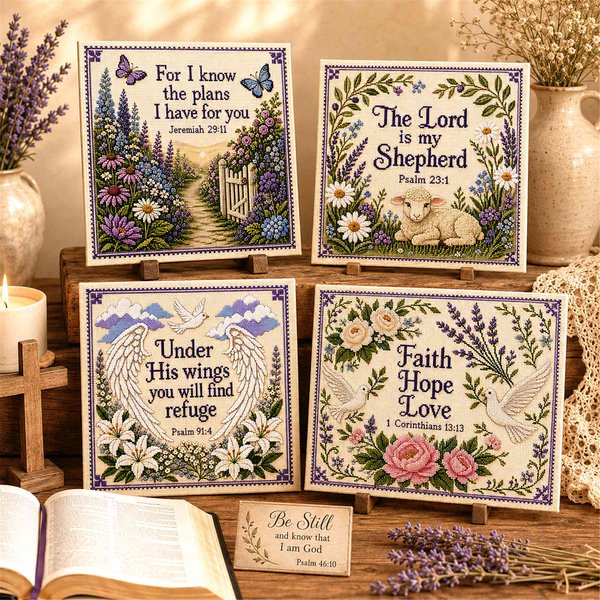 Beginner Floral Cross Stitch Kit, Easy DIY Scripture Embroidery Set, Handmade Wall Art Decor, Birthday Gift for Women/Her