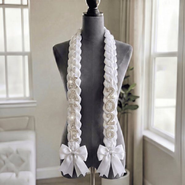Personalized Handmade Satin Ribbon Graduation Stole with Name & Year, Fabric Lei & Custom Grad Sash, Graduation Day Gift for Senior/Grad