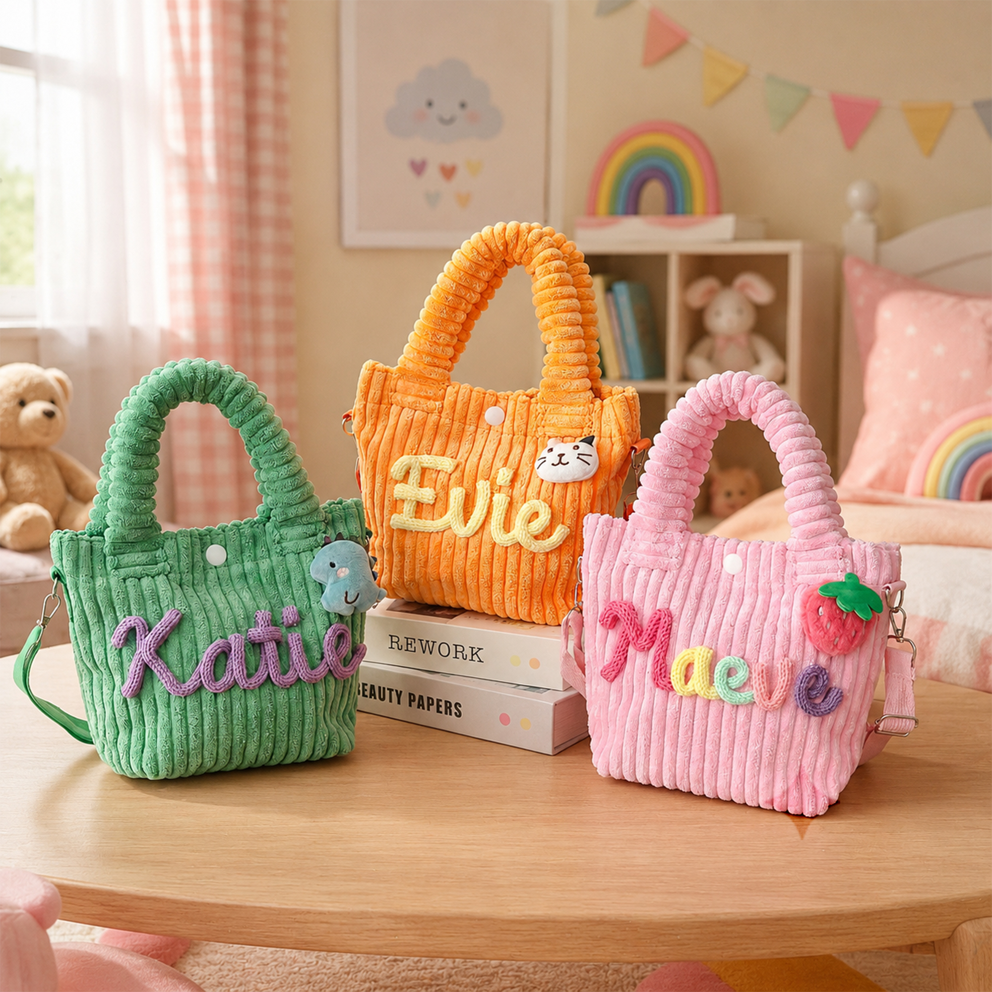 Custom Handmade Corduroy Crossbody Bag, Toddler Purse with Charm