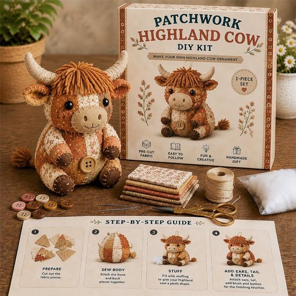 Patchwork Animal Sewing Kit, DIY Cute Plush Craft Set for Beginners, Handmade Animal Making Supplies, Gift for Kids