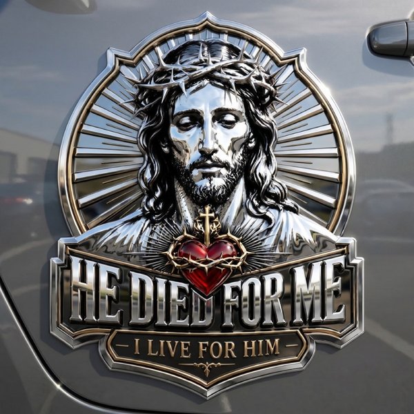 Christian Metal Car Emblem, Sacred Heart Design Auto Badge, Faith-Based Vehicle Decor, Religious Gift for Dad/Him
