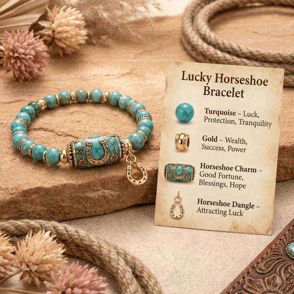 Equestrian Healing Bracelet with Horseshoe & Horse Charms, Crystal Beaded Western Jewelry, Birthday/Christmas Gift for Horse Lover/Cowgirl