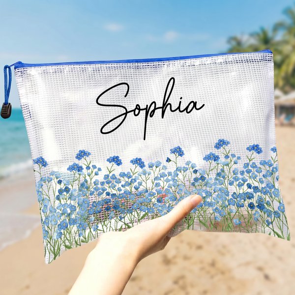 Personalized Birth Flower Waterproof Pool Beach Bag with Name Daily Use Birthday Summer Vocation Party Gift for Women