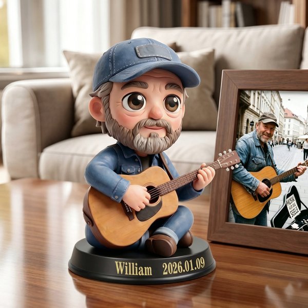Personalisierte 3D Charakter Foto Statue Ornament mit Basis und Text Home Decor Jahrestag Geburtstag Geschenk für Familie Freund Gitarrist