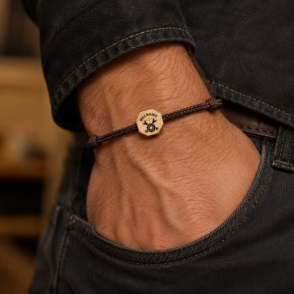 Bracelet tressé personnalisé avec insigne professionnel, cordon portant un texte et l'année, accessoire original sur le thème de la carrière, cadeau avec emblème professionnel pour homme