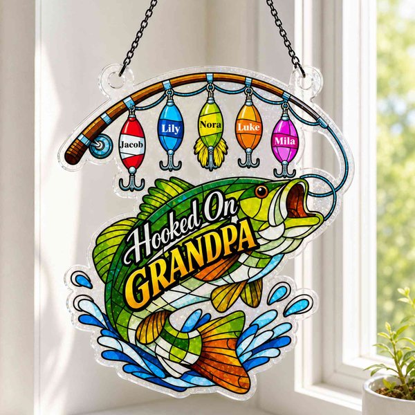 Personalized Fishing Rod Pattern Acrylic Hanging Ornament with 1-8 Names and Title Home Decor Father's Day Birthday Gift for Dad Husband Friend