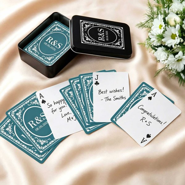 Personalized Floral Frame Initial Date Memorable Playing Card with Box Wedding Anniversary Gift for Couple