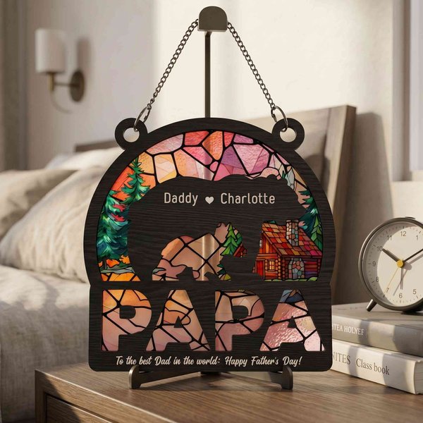 Personnaliser l'ourson père et enfant en acrylique avec noms et textes Suspension de fenêtre Décoration de la maison Cadeau de fête des pères pour le père