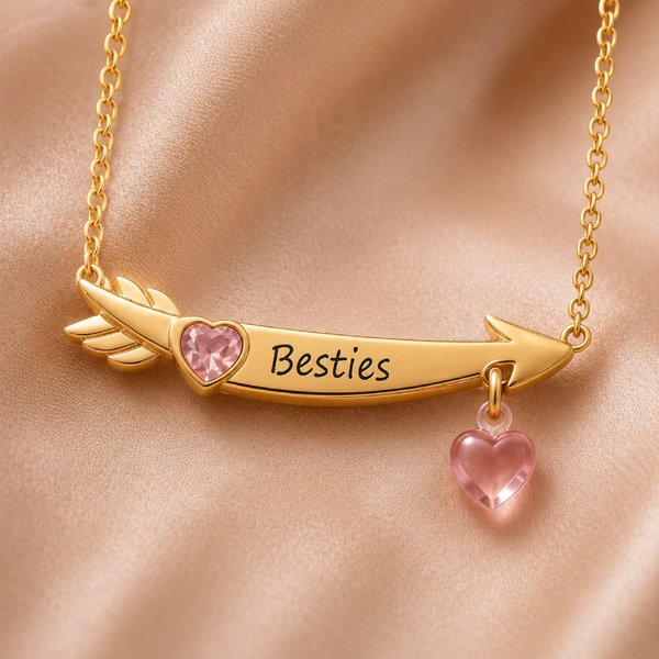 Collier personnalisé avec pendentif en forme de cœur, flèche et pierre de naissance, plaque gravée des deux côtés, bijou raffiné à porter au quotidien, cadeau d'anniversaire pour les amies/femmes