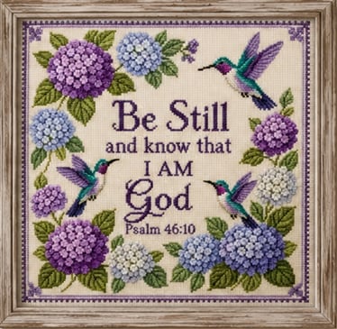 Framed cross-stitch artwork