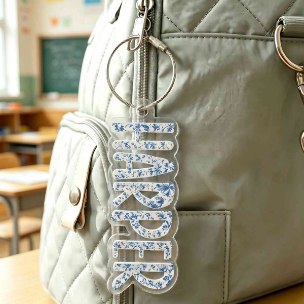 Personalized Name Acrylic Ornament, Toile De Jouy Backpack Charm, Birthday & Back to School Gift for College Students