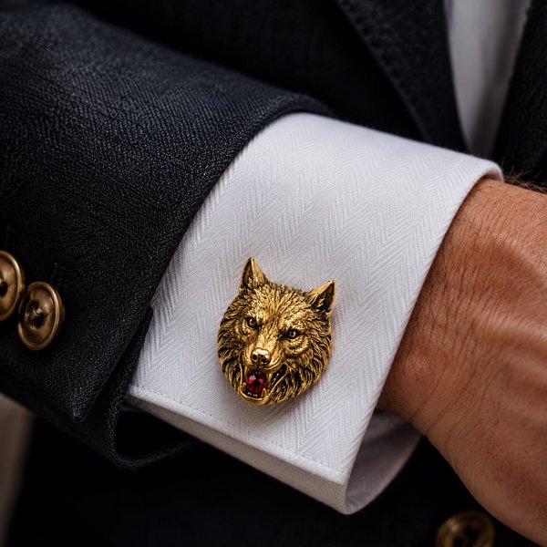 Personalized Vintage Wolf Head Cufflinks Inlaid with Birthstone Crystal, Stylish Formal Shirt  Accessory, Wedding Gift for Groom