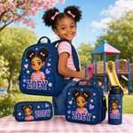 Personalized 4 Piece Kids School Bag Set with Name, Cartoon Girl Backpack, Lunch Bag, Pencil Case & Water Bottle, Back to School Gift for Girls