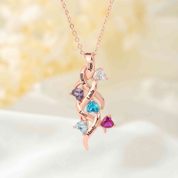Personalized Dainty Family Heart Birthstone Necklace with 1-6 Names Birthday Mother's Day Gift for Mom Grandma Woman