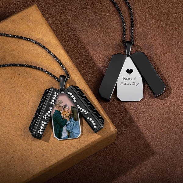 Collier personnalisé pour papa avec pierre de naissance et photo Cadeau pour lui