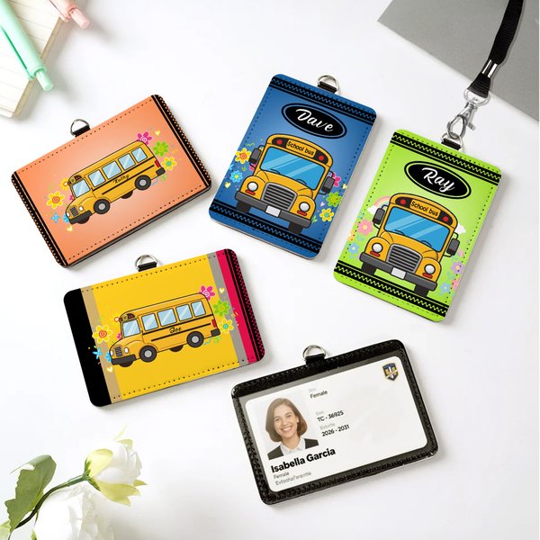 Personalized Bus Driver Badge Holder & Lanyard Wallet with Name, Multi Pattern ID Card Accessory, Birthday Gift for Bus Drivers