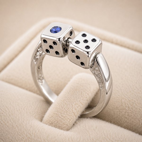 Bague personnalisée « Serendipity » avec dés porte-bonheur rotatifs, pierre de naissance et prénom, anneau pivotant « Life’s Wager », cadeau d’anniversaire pour hommes et femmes