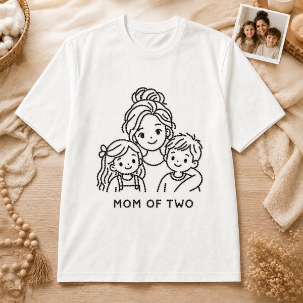 T-shirts familiaux personnalisés avec photo et motif de bande dessinée, avec prénom, t-shirt portrait de famille brodé de perles, vêtements minimalistes, cadeau pour maman/papa/les enfants