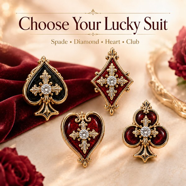 Cross Card Suit Stud Earrings with Spade, Heart, Diamond and Club Motifs, Retro Gothic Luxury Statement Jewelry, Birthday Gift for Women/Friends