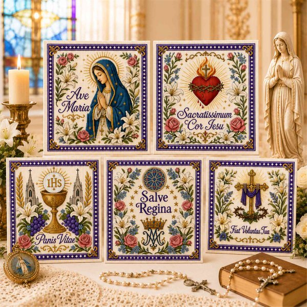 Catholic Religious DIY Cross Stitch Embroidery Kit, Vintage Floral Faith Themed Wall Decor, Birthday Gift for Her/Women