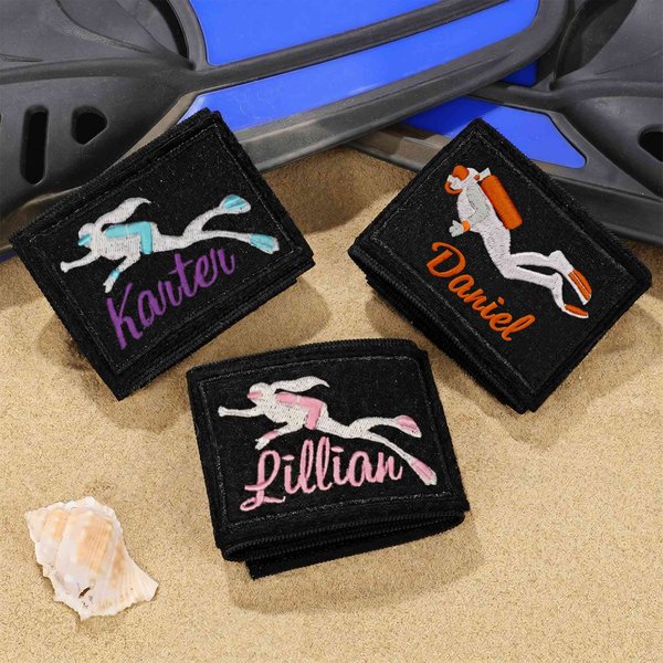 Personalized Multicolor Embroidered Scuba Diver Pattern BCD Identification Tag with Name Ocean Activities Birthday Gift for Diving Lovers