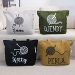 Personalized Crochet Hook Large Capacity Corduroy Tote Bag with Name Travel Essential Birthday Gift for Knitting Enthusiasts