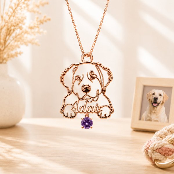 Personalized Dog Portrait Necklace with  Birthstone, Upload Your Dog Photo or Select Dog Breed, Sentimental Memorial Jewelry, Gift for Dog Mom