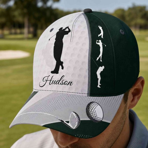 Personalized Golf Swing Silhouette Multicolor Baseball Cap with Name Father's Day Game Day Birthday Gift for Golf Lovers