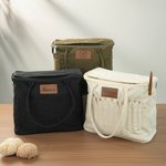 Personalized Monogram Large Canvas Yarn Storage Bag with Needle Pockets and Handle Crochet Knitting Accessories Birthday Gift for Craft Lovers