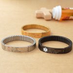 Personalized Men Medical Emergency ID Alert Stretch Bracelet with Text Gift for Epilepsy Diabetes Allergy Patient