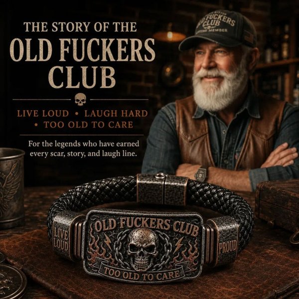 Old Rebels Club Braided Leather Bracelet, Too Old to Care Men’s Biker Wristband, Retro Wrist Jewelry, Birthday Gift for Dad/Men