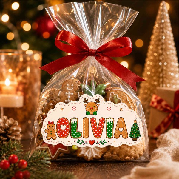 Personalized Gingerbread‑Themed Name Stickers, Cute Holiday Labels for Gift Boxes, Party Favors Decor, Christmas Gifts for Family/Friends