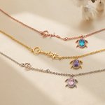 Personalized Dainty Birthstone Sea Turtle Anklet with Name Beach Accessory Birthday Gift for Woman Mom Ocean Lover