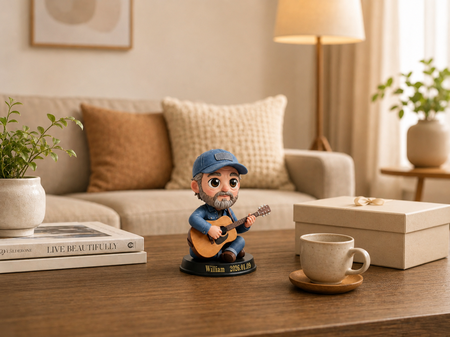 Custom 3D guitar statue displayed in living room