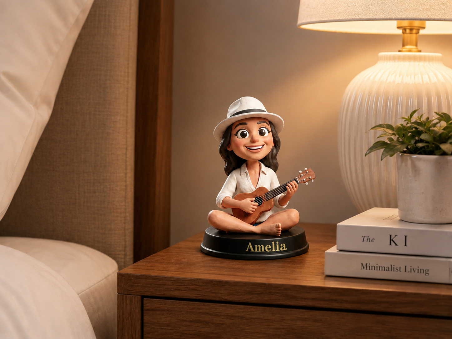 Custom 3D guitar statue displayed in bedroom
