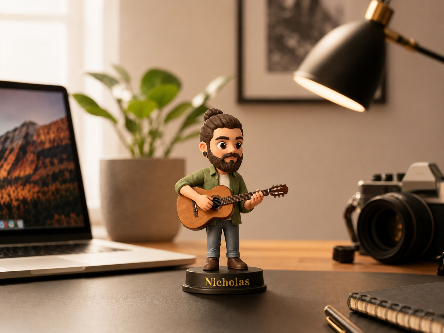 Custom 3D guitar statue displayed in studio