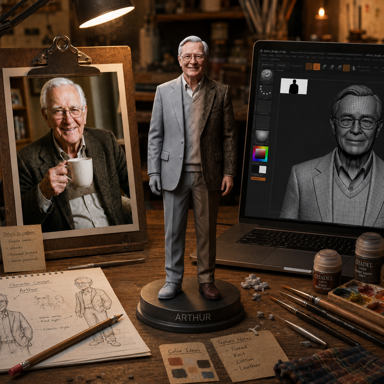 3D design preview of personalized keepsake statue, look 1