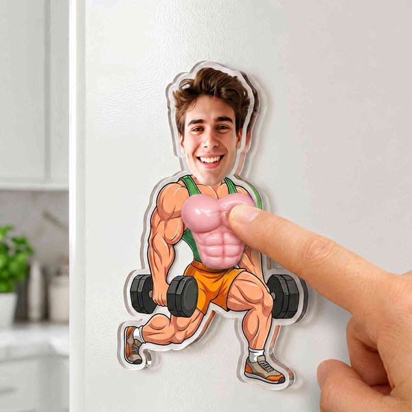 Personalized Funny Fitness Face Magnets with Photo & 3D Abdominal Muscle, Acrylic Fridge Magnet, Birthday/Father's Day Gift for Gym Lovers