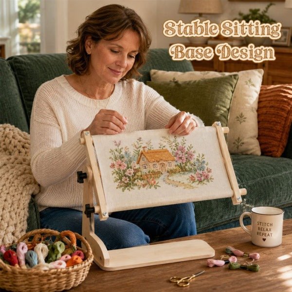 Adjustable Tabletop Embroidery Stand with Wooden Frame, Hands-Free Cross Stitch Holder, Birthday/Mother's Day Gift for Embroidery Lover/Her