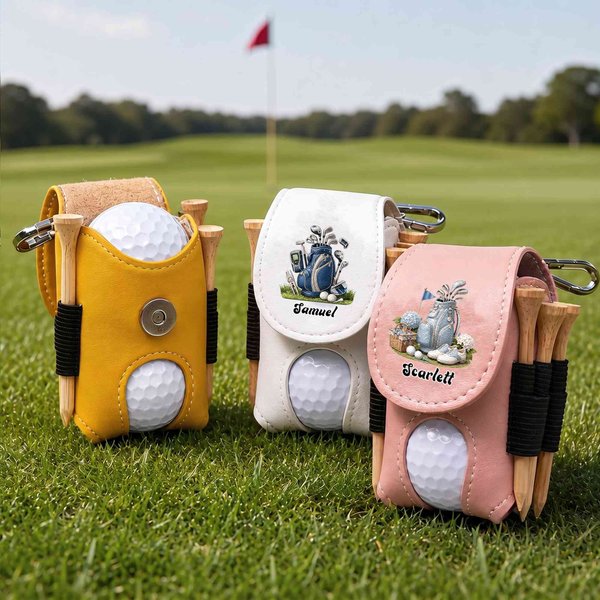 Personalized Multicolor Golf Elements PU Leather Golf Ball Bag with Name and Golf Tee Birthday Father's Day Gift for Golf Enthusiasts