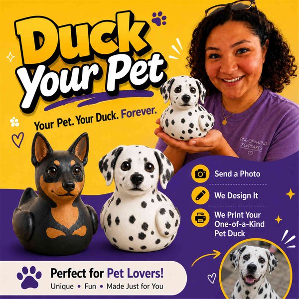 Personalized Duck‑Style Pet Sculpture with Photo, Hand‑Crafted Pet Memorial Figurine, Cute Tabletop Decor, Birthday Present for Pet Owners
